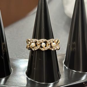 Women Ring Open pearl Adjustable Chain Link Rings Valentine's Day Present